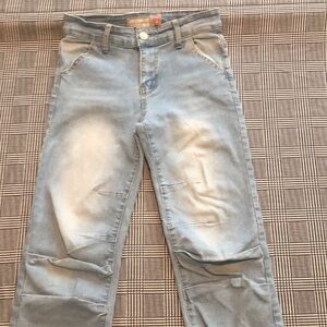 Gathered & Faded Style Blue-Jeans for Girls